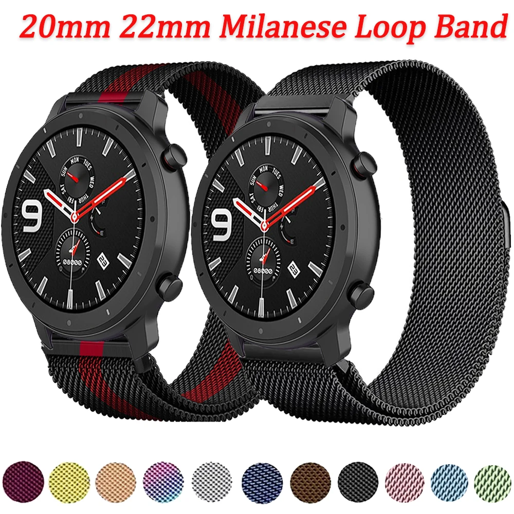 Bracelet milanais magnétique 20mm 22mm pour Amazfit Active 2/GTS 4 3 mini/GTR 47mm bracelet en métal pour Amazfit Balance 2 1/Bip 6 ceinture