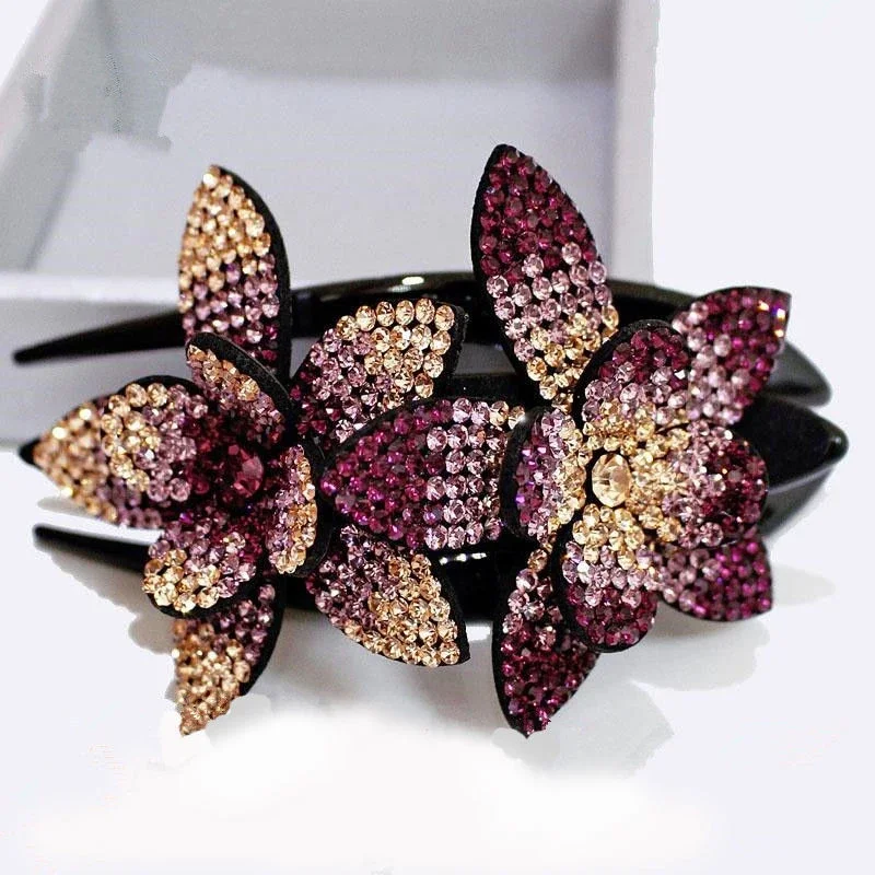 Female Beads Hairgrip Elegant Rhinestone Flower Duckbill Hair Claws Vintage Hair Combs Clip Shinning Hairpin Ponytail Headwear