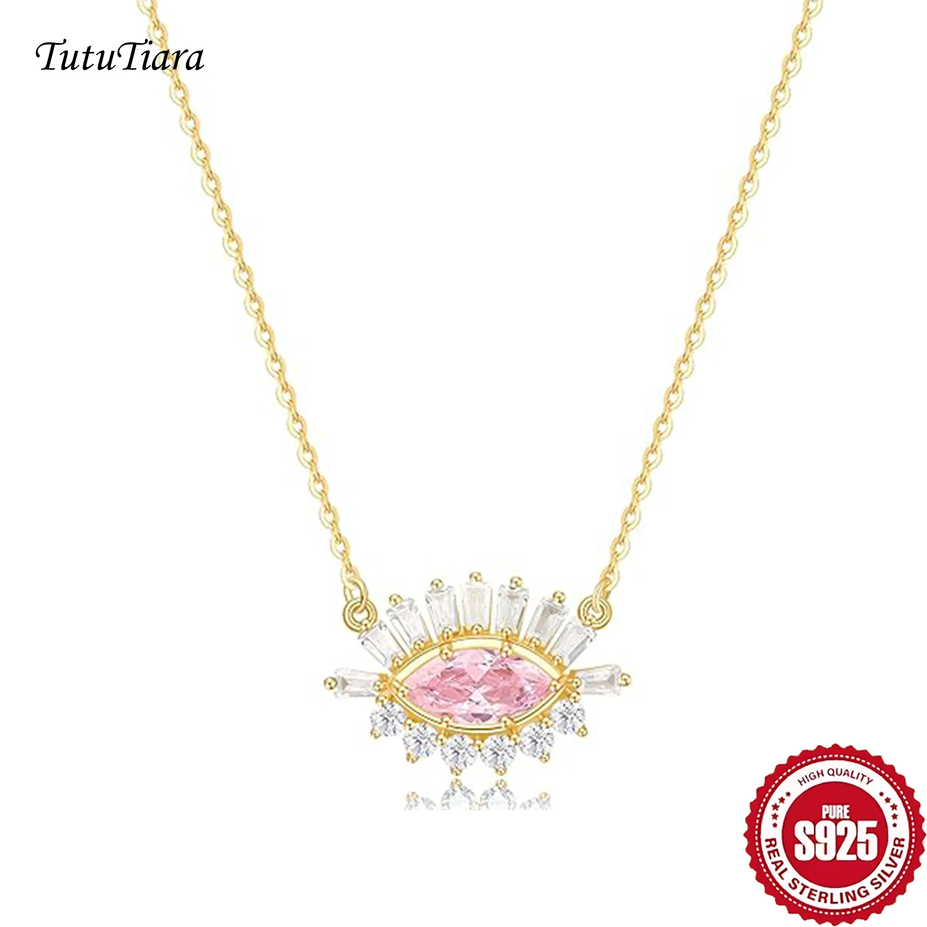 

Изящное колье-чокер из стерлингового серебра 925 пробы с розовым кубическим цирконием и подвеской в виде глаза-оберега для женщин