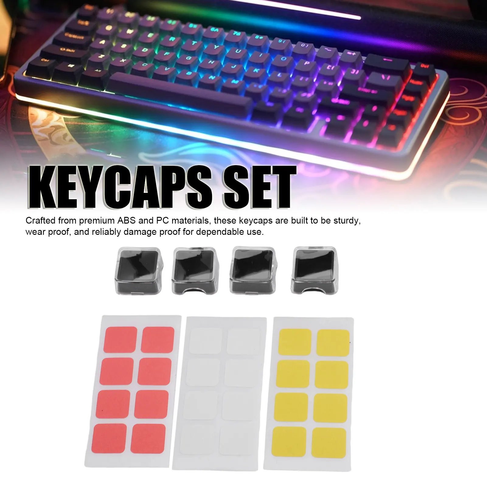 4PCS Double Layer Keycaps with Transparent Cover DIY Removable Stickers ABS Mechanical Keyboard Replacement Keycaps