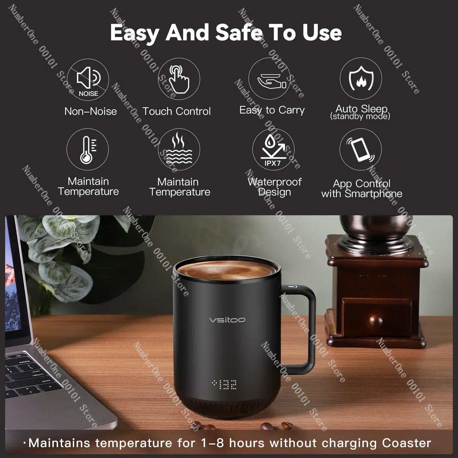 Temperature Control Smart White Mug 4-hr Battery Life, Vsitoo S3 Pro 14oz App Controlled Heated Coffee Mug