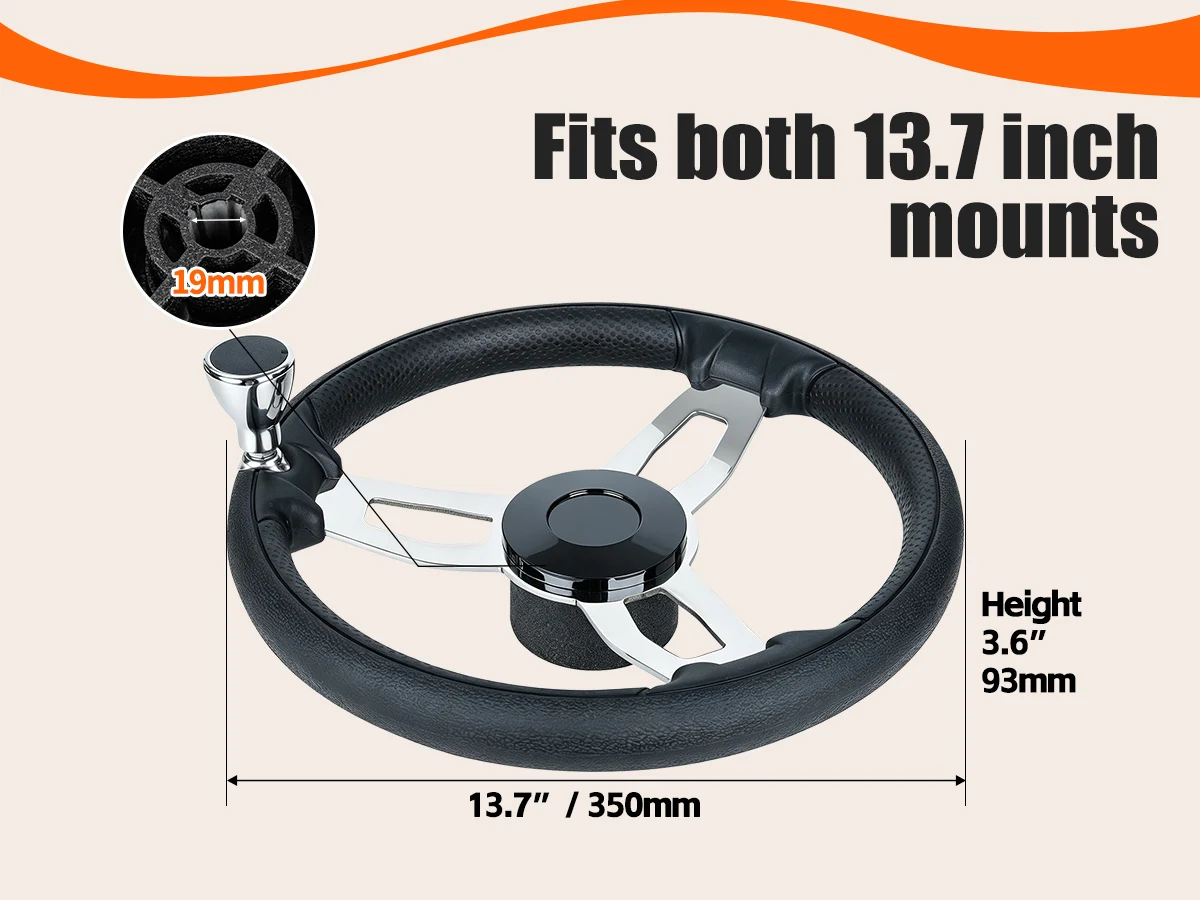 Boat Accessories Marine 13-1/2 Inch stainless steel  5 Spoke Steering Wheel with Black Foam Grip and Knob