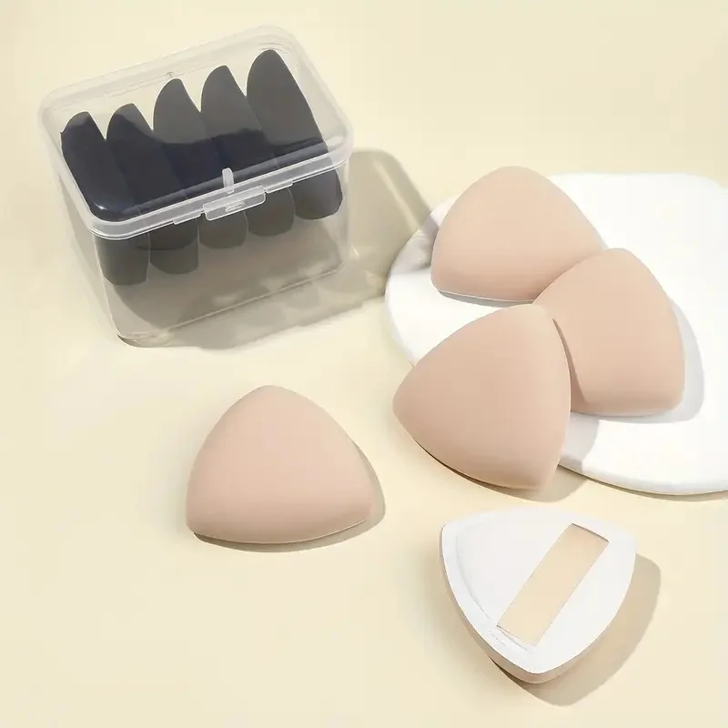 Juego de esponjas de maquillaje triangulares, 5 uds., con caja, base de doble uso en seco y húmedo, esponja de maquillaje para polvos sueltos, mezcladores de huevos de belleza