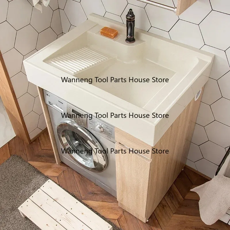 Nordic balcony laundry cabinet small apartment washing machine cabinet significant other log bathroom basin integrated bathroom