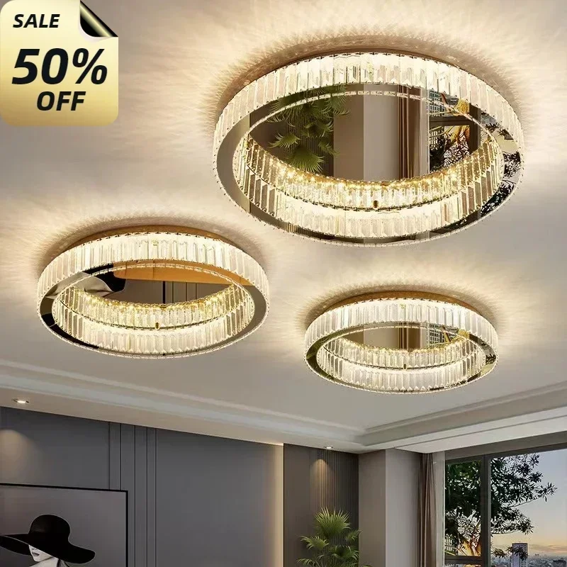 Luxury Modern Simple Crystal Circle Lamp Ceiling Chandelier Bedroom Living Room Study Decorative Led Indoor Light