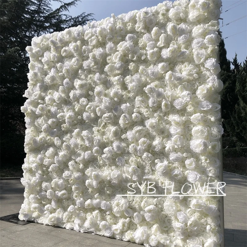 Silk Wedding Artificial Flower Wall Backdrop Curtain Wedding Decoration Backdrop Roll Up White Rose Flower Wall