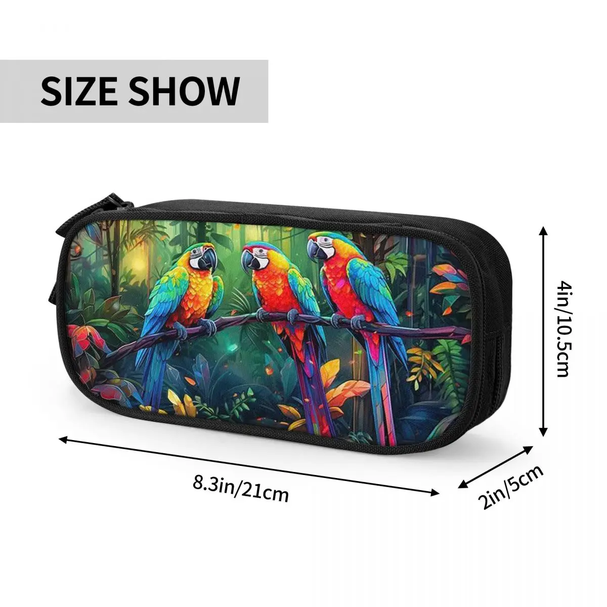 Vibrant Parrot And Forest Tropical Foliage Pencil Cases for Students School Pen Box Pencil Bag Big Capacity Pencil Pouch