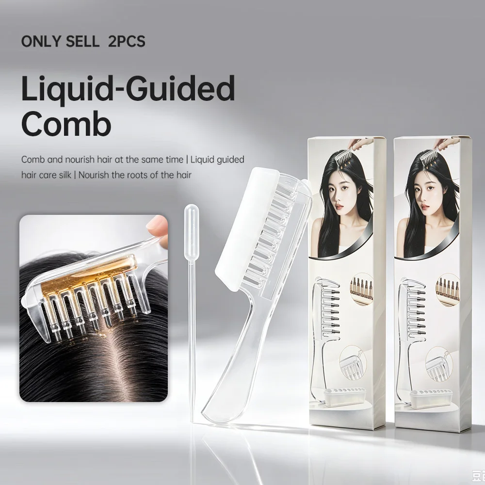 Crystal Hair Root Essential Oil Applicator Comb 2-Piece Set, Rolling Ball Toothed Scalp Care Massage Comb, Easy-To-Fill Essence Application Home Tool, Does Not Contain Liquid
