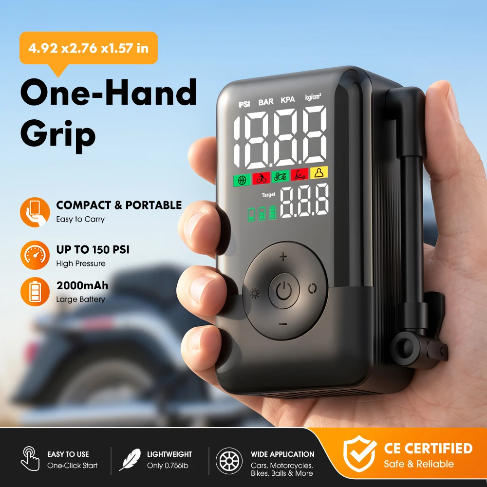 CARSUN 150PSI Portable Air Compressor Digital Tire Inflator Auto Shut-off Pressure Gauge LED CE for Car Motorcycle Bike Balls