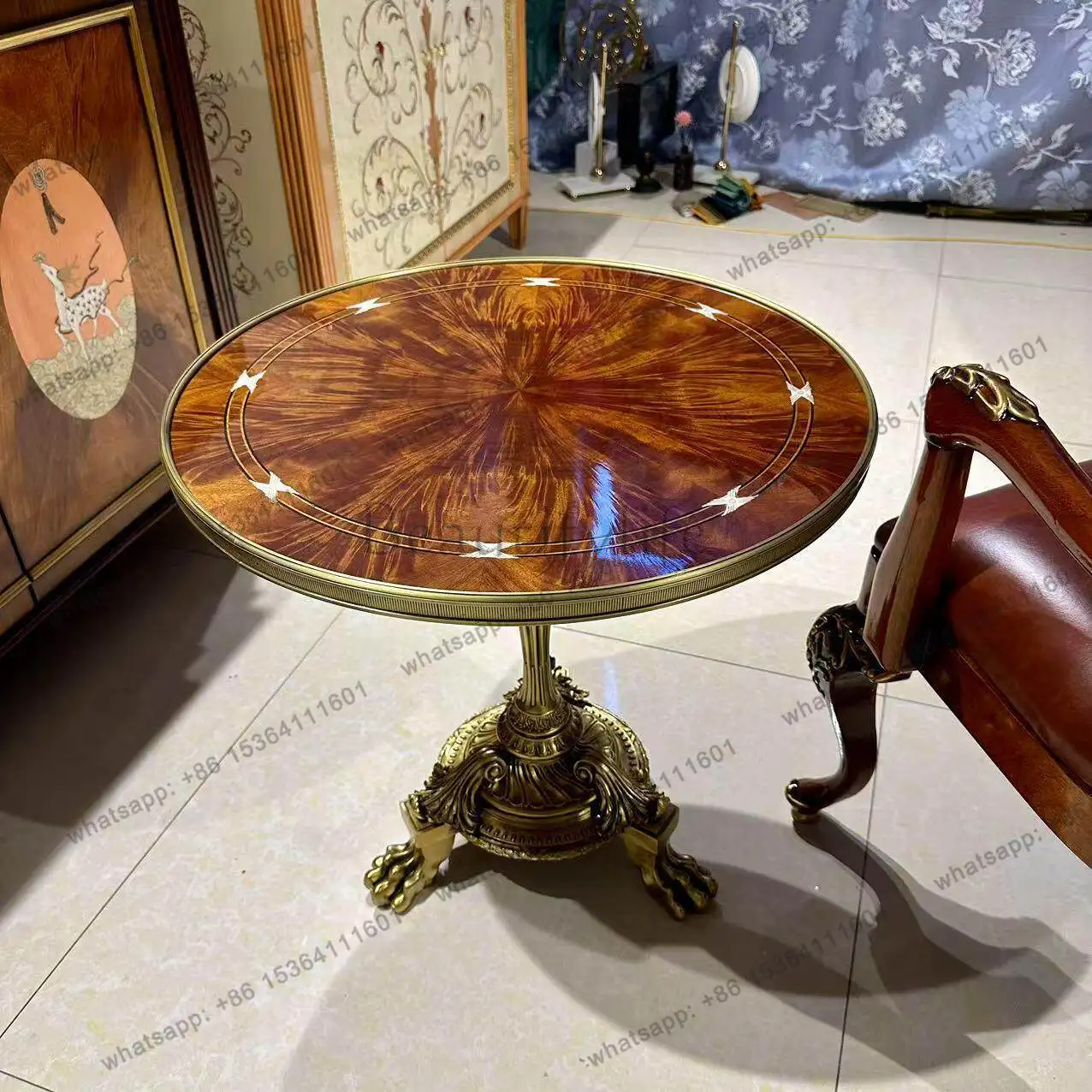 

French corner table American carved sofa American coffee table