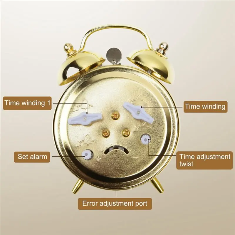 DTA4-Vintage Manual Wind Up Gold Metal Snooze Wake-Up Clock, Cute For Home Study Room Table Clock For Mantel Decoration