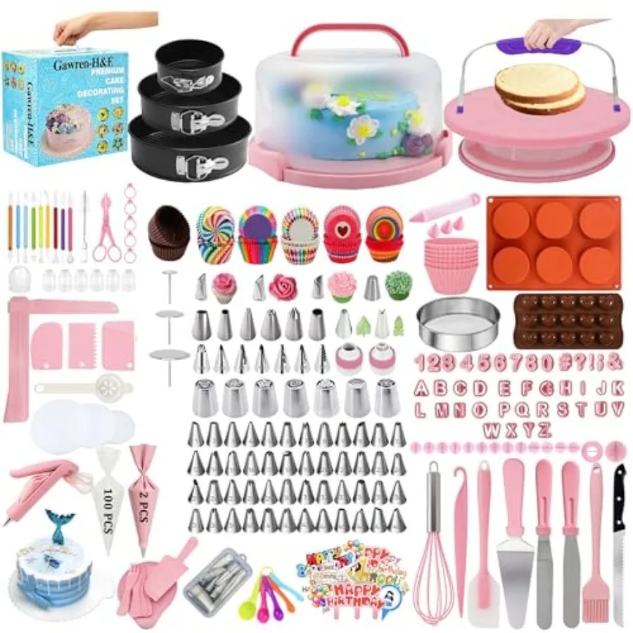 

678pcs Cake Decorating KitCake Baking Suppplies with Decorating Tools Cake Carrier Springform Pans Piping Bags and Tips Set Tur