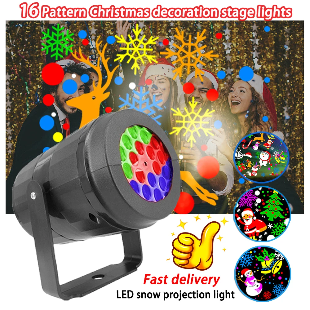 

2024 Led Lights USB Christmas Projector LED Fairy Lamp 16 Pattern Christmas Dynamic Laser Projection Light Stage DJ Party Gifts