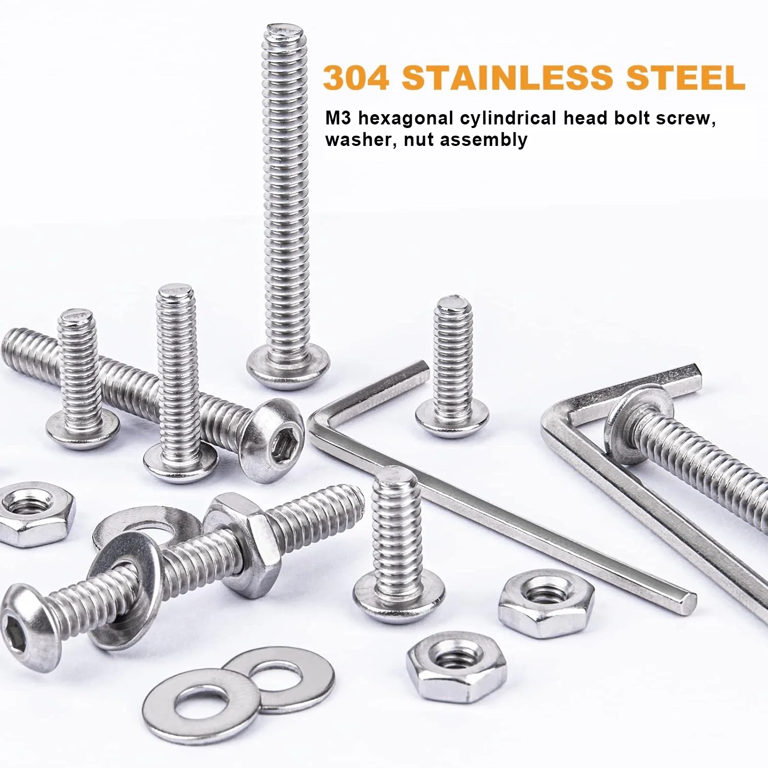 240Pcs M3 Hex Head Screws, M3x4/6/8/10/12/14/16mm Button Head Stainless Steel Internal Hexagon Screw Washer Nut Set