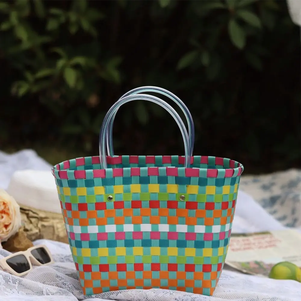 Plastic Hand Woven Bag New PP Straw Shopping Tote Basket Bags Hand Woven Carry Handbag Beach Bag Unisex