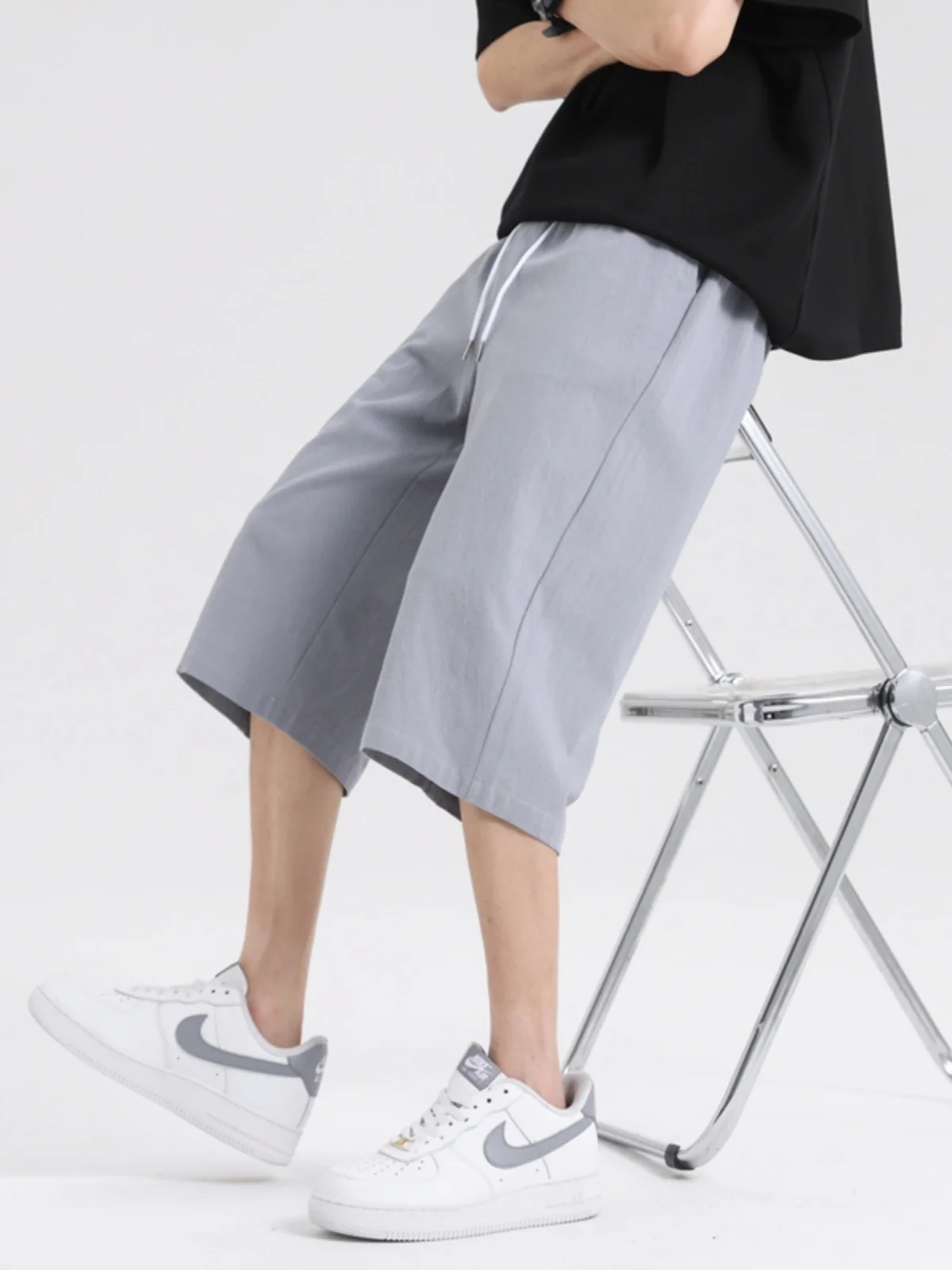 

Мужские шорты из чистого хлопка, летние, тонкие, свободные, прямые, повседневные, средней длины, спортивные, 7/8 длины, с высокой эластичностью, молодежные, Vitali Sle