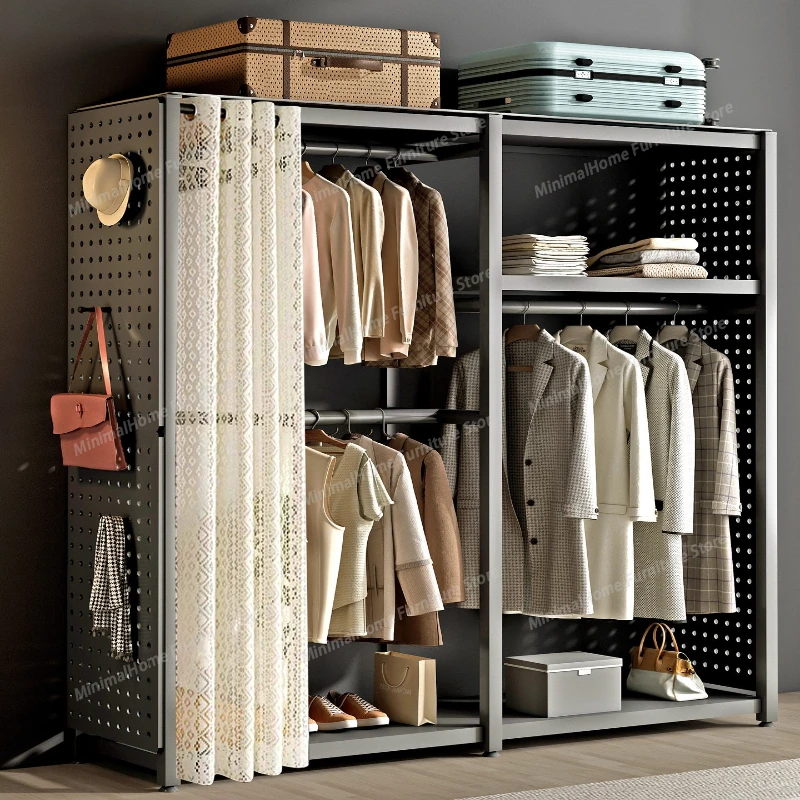Armoire de rangement à panneaux perforés en métal pour vêtements, meuble de chambre à coucher domestique