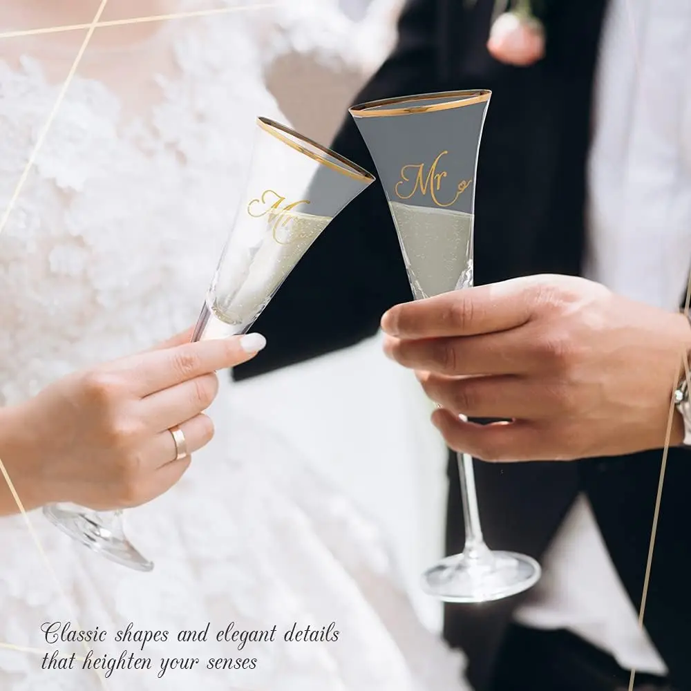 Champagne flauta com ouro aro, strass cravejado, casamento vidro, 2 por trinkware, noiva e noivo