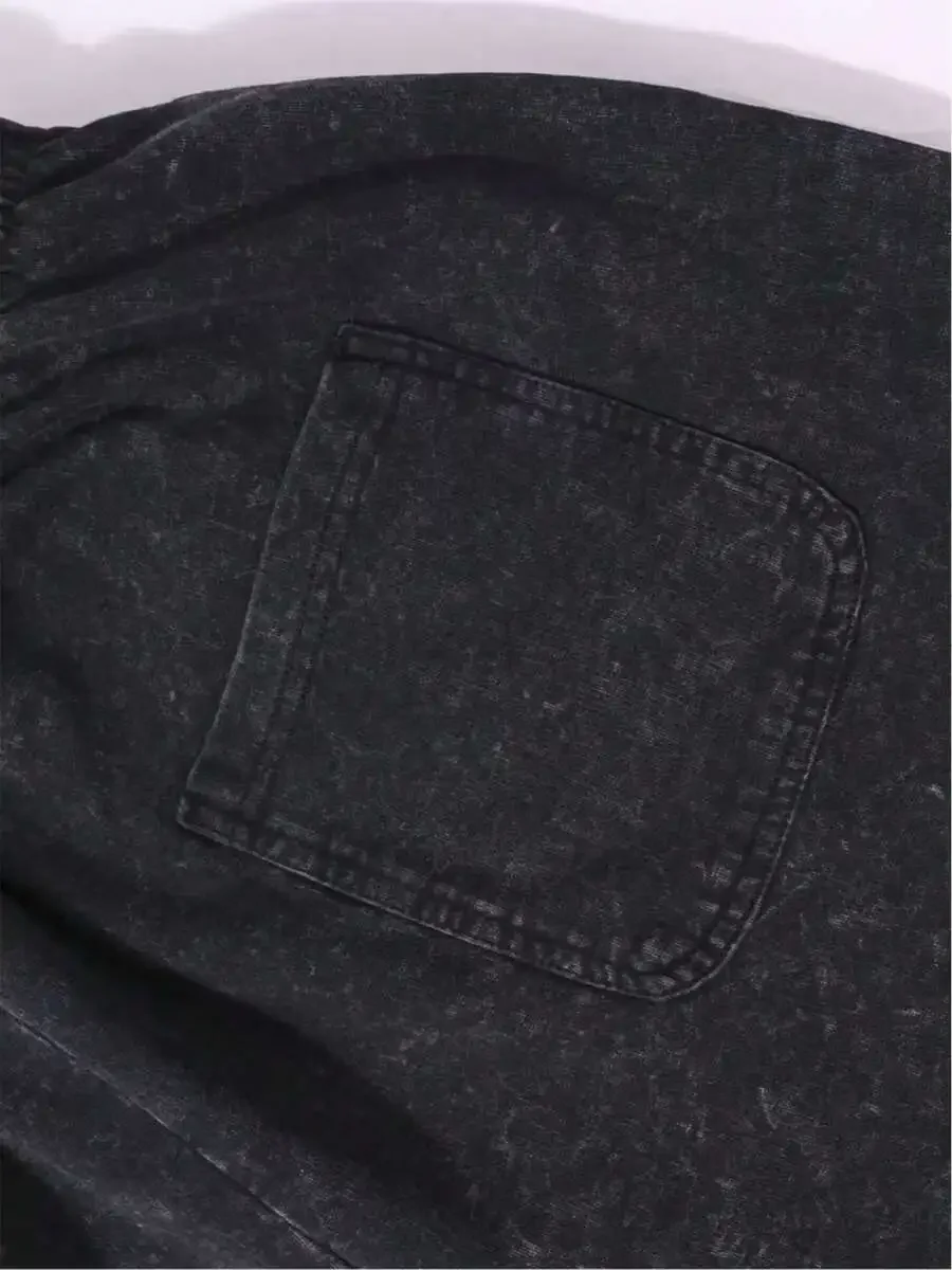

Dark Washed Retro Denim Shorts For Men, Loose Fit, Non-Stretch Cotton, Drawstring Waist, Summer Casual Wear