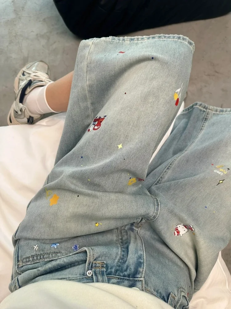 

Оригинальный дизайн, джинсовые orts с мультяшным принтом, женские летние брюки 2024, уличные утягивающие брюки на семью футов