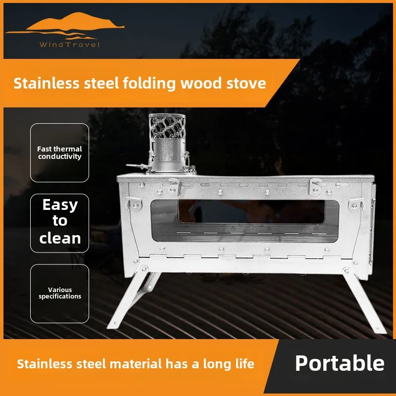 Star-plus Stainless Steel Multifunctional Camping Portable Lightweight Heating Folding Firewood Stove Visual Stove