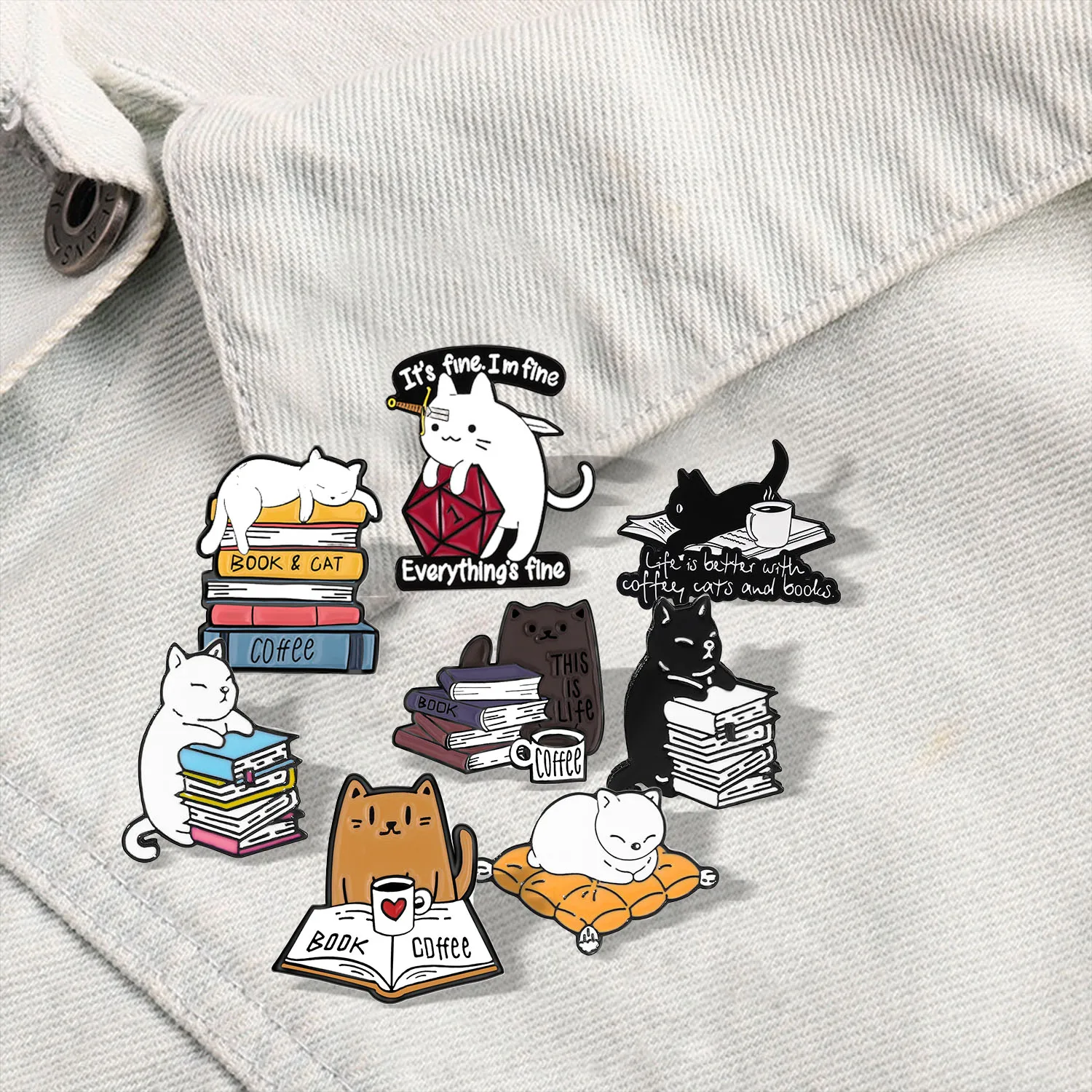 

Эмалированная брошь серии Cat, кофейная чашка, сумка для рыбы, книга, кошачья жизнь, лучшие кошачьи кости, значок с милым котом