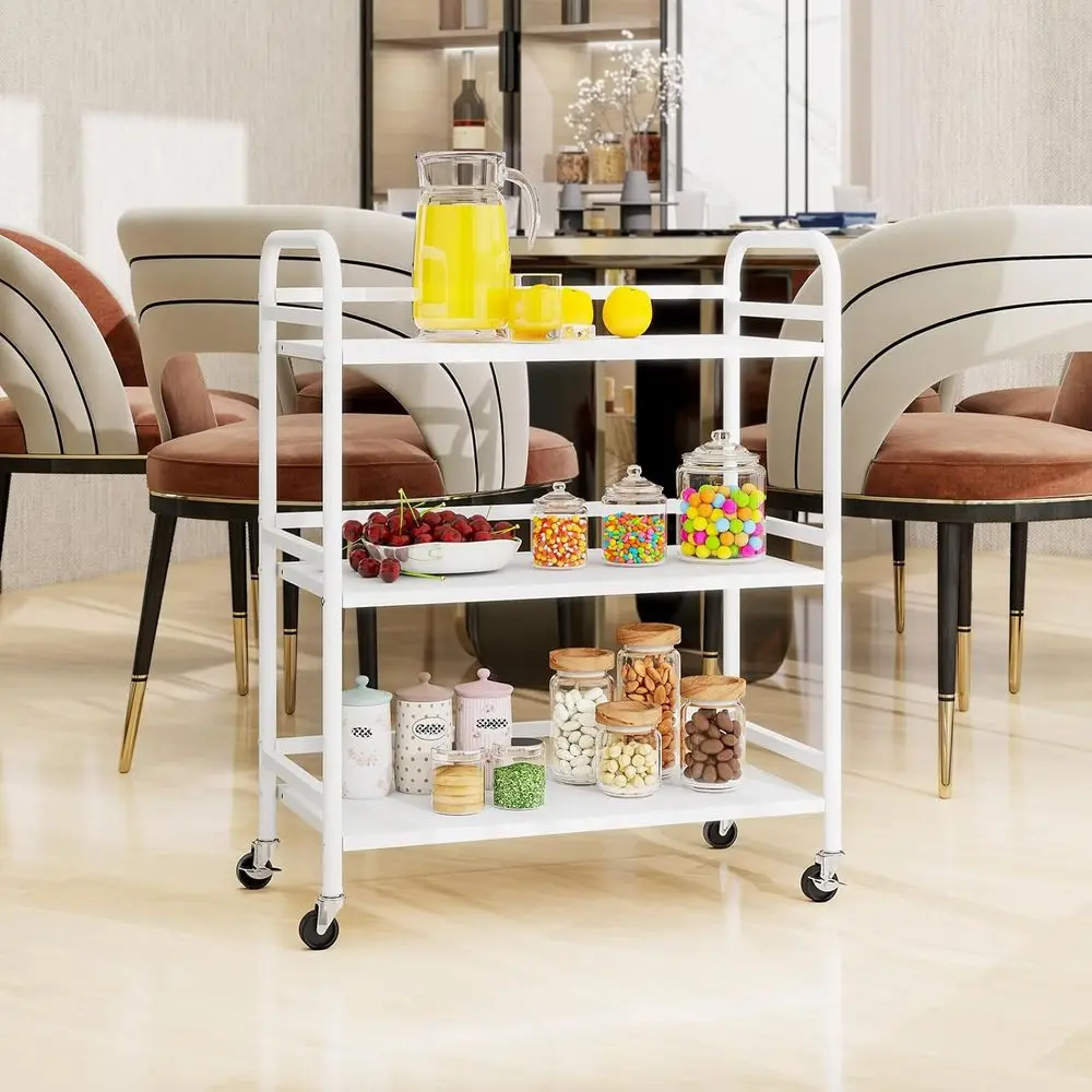 Carro rodante de metal de 3 niveles de gran capacidad con ruedas bloqueables para el hogar, la oficina, la cocina y más - Blanco