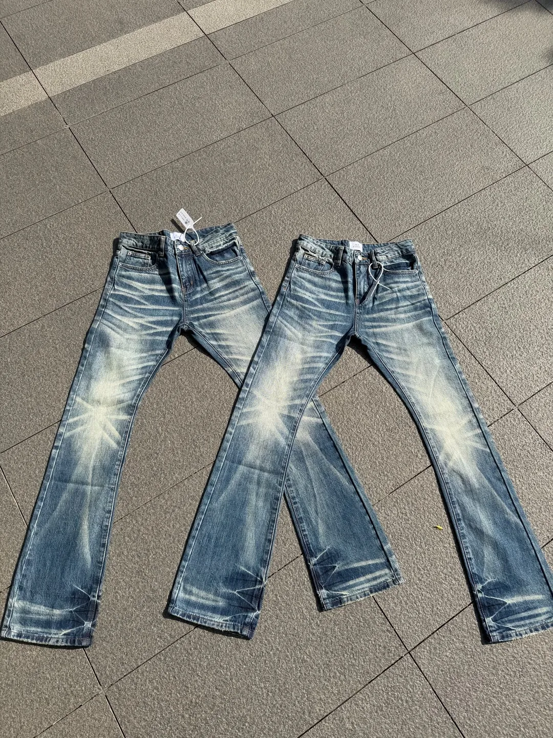 Cleanfit Blue Jeans  Whiskered Slim Fit Men's Denim Pants mid Waist Zipper Pocket Resistant to Deformation