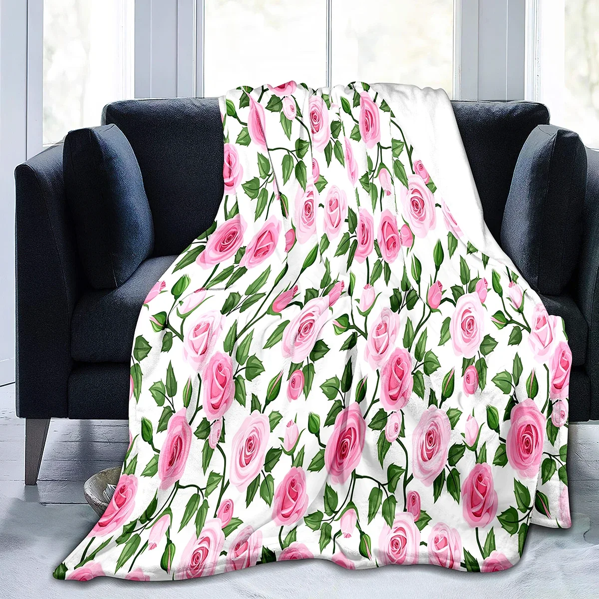 Garden Flower Fleece Flannel Throw Blanket Spring Botanical Floral Nap Blanket for Home Office Couch Bed Sofa Chair Travel Decor