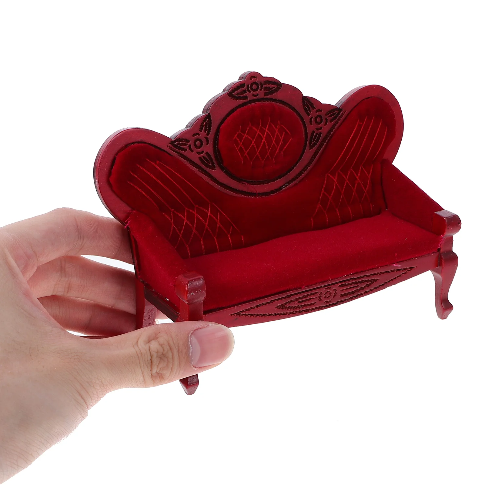 Mini domek dla lalek Meble retro Rzeźbiona sofa Miniaturowy model (kolor) Figurka Akcesorium Mały wystrój Dekoracja Gąbka