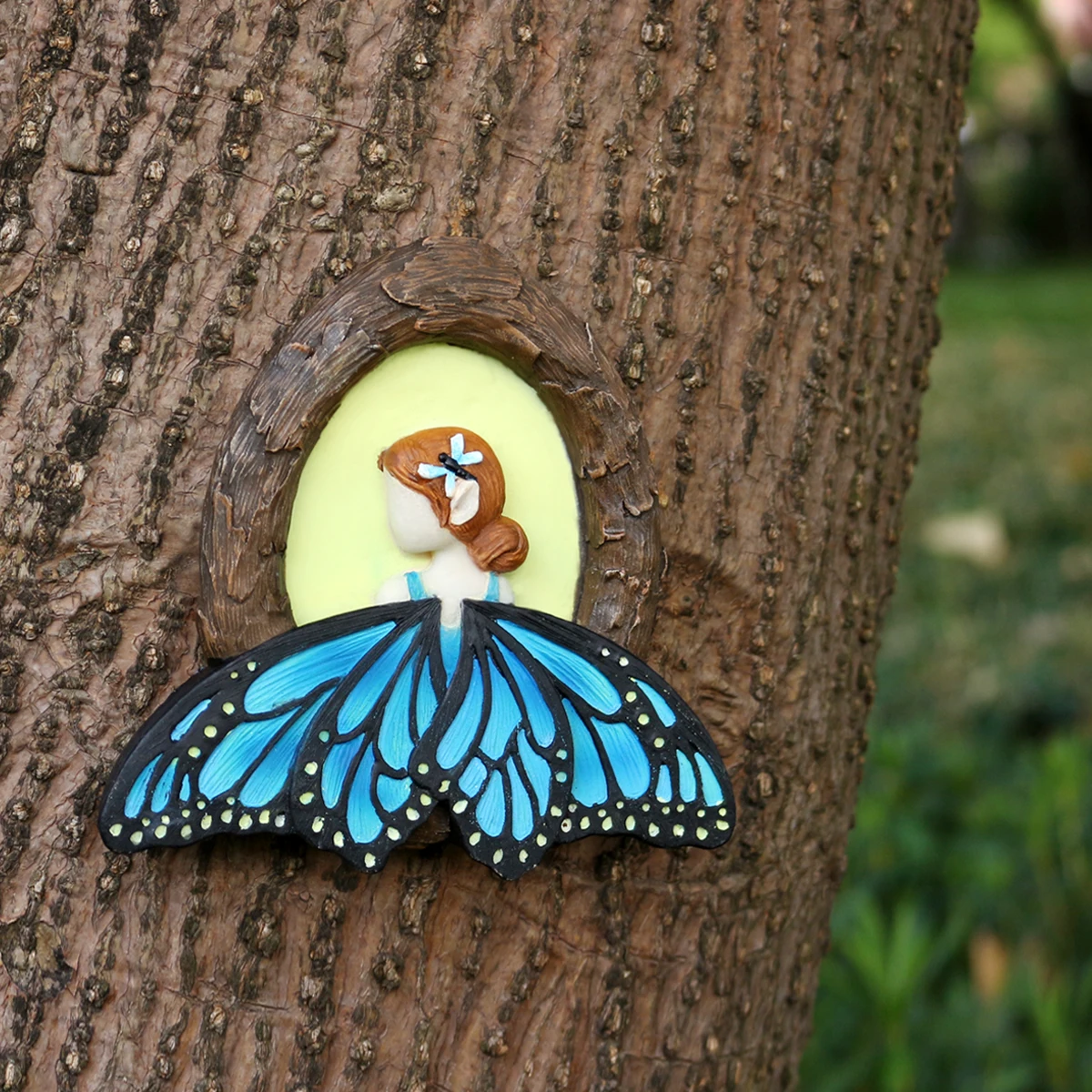 1 piece of fluorescent flower fairy tree hanging, fun fairy tale world garden decoration pendant, resin handicraft