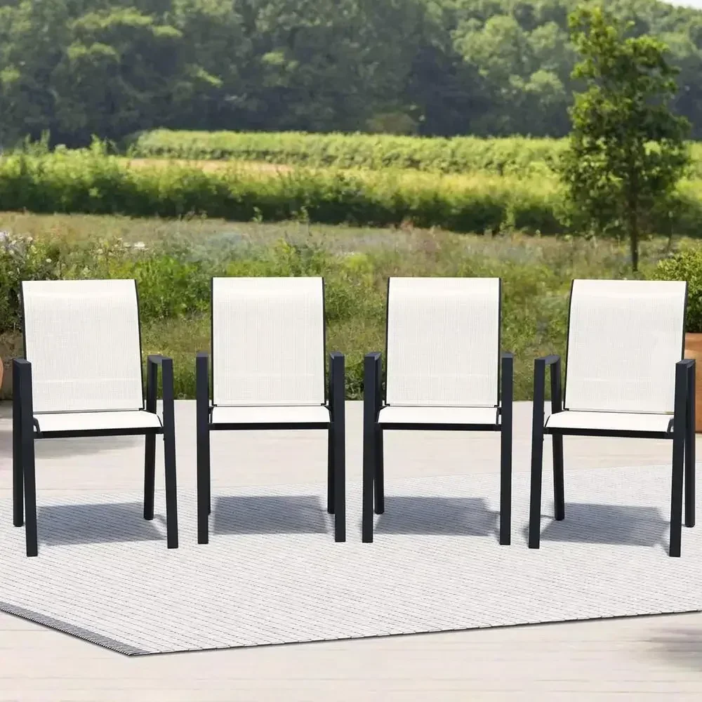 Stackable Outdoor Dining Chairs Set of 4 with Metal Frame and Breathable Textilene Fabric, All-Weather Patio Furniture for Garde