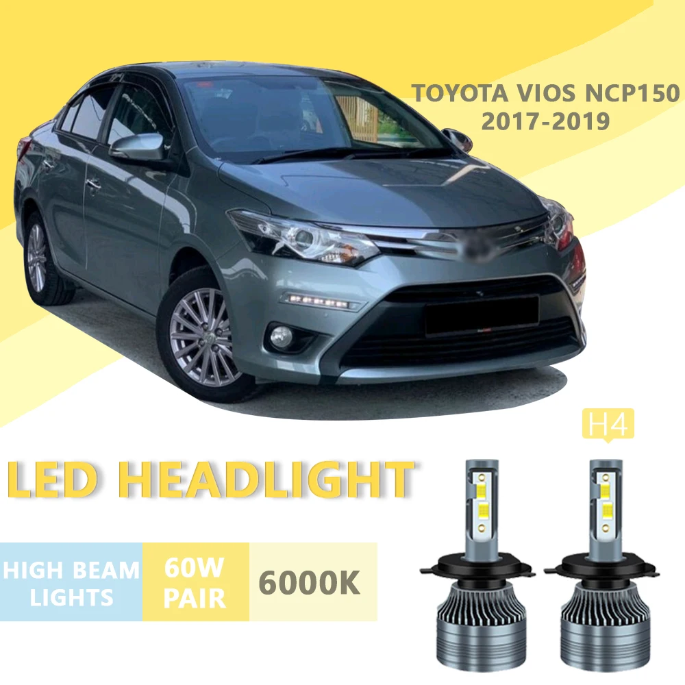 

2PCS FOR TOYOTA VIOS NCP150-2017-2019 6000k H4 Super Bright Hi/Lo Beam Headlamp Lampu LED Headlight Bulb White Light