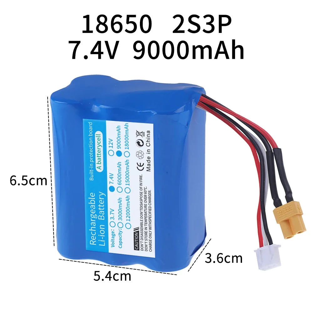 Batterie Li-ion 18650 7.4V 9000mAh avec connecteur XT30/USB pour voitures télécommandées HUINA 580 550 582 583 1580 1583 1580-005, accessoire pour jouets RC
