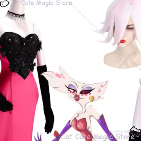 Anime Angel Dust Cosplay Roger Dress Rabbit Gown Hotel Femboy Evening Dress Halloween Unisex wig Navidad Festival Comic Con Cos
