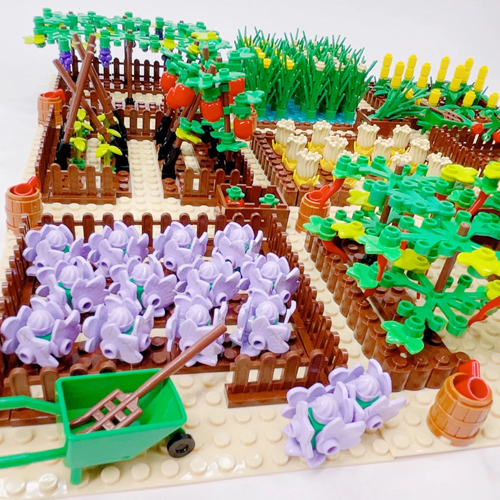 MOC Vegetable Garden Pumpkin Grape Farm Crop Plant Orchard Builing Blocks Puzzle City Scene Flower Micro Landscape Fit Legoeds