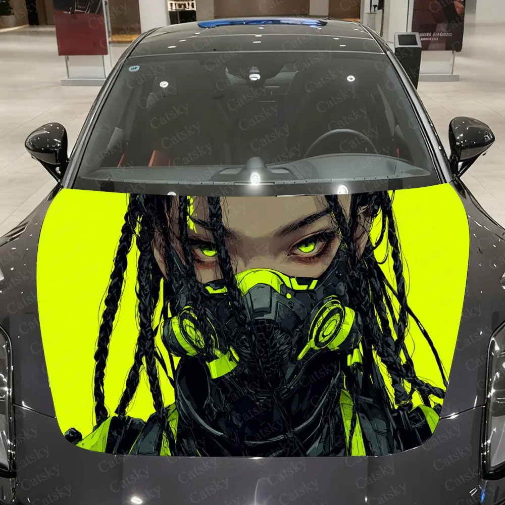 

Fluorescent Cyber Trend Mask Car Vinyl Wrap, PVC Material Waterproof Car Hood Sticker, Self-Adhesive Scratch-Resistant Stickers