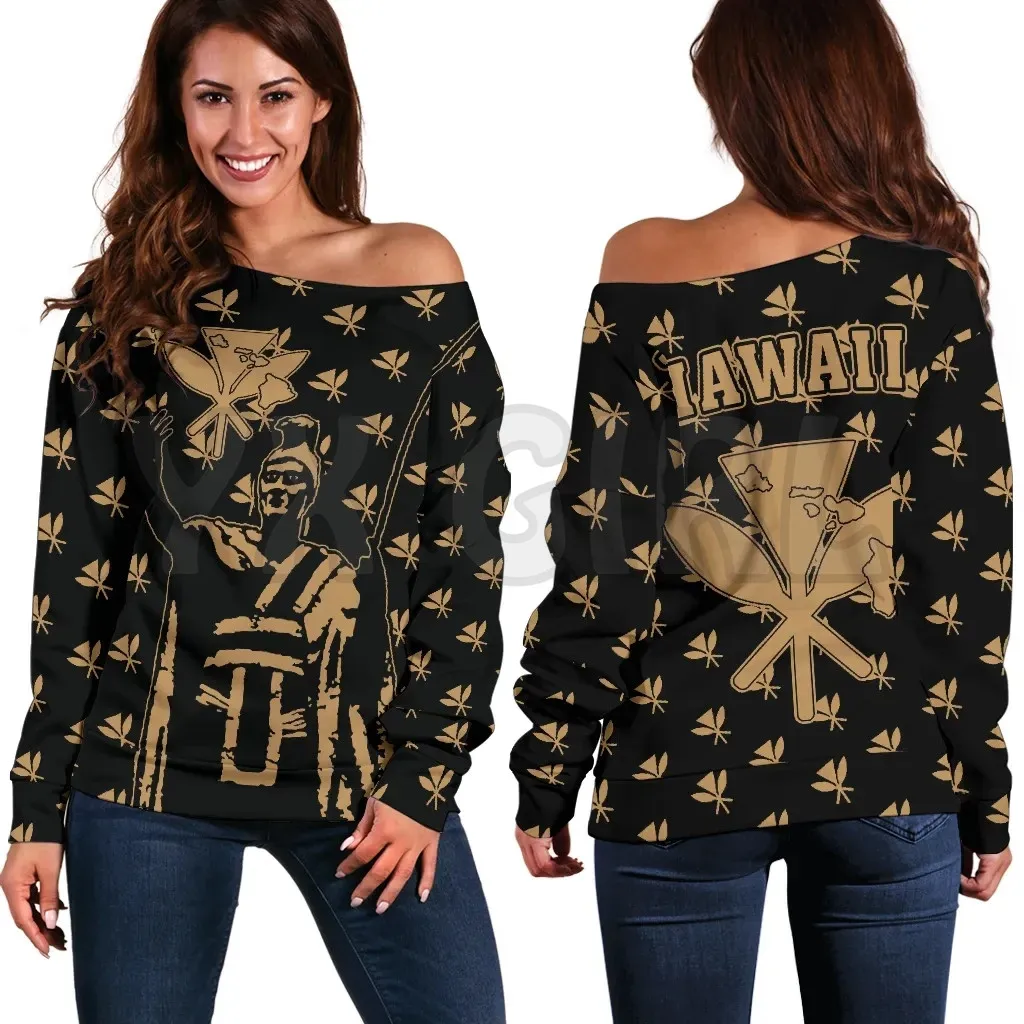 

YX GIRL Hawaii King Kanaka Maoli Golden 3D Printed Novelty Women Casual Long Sleeve Sweater Pullover