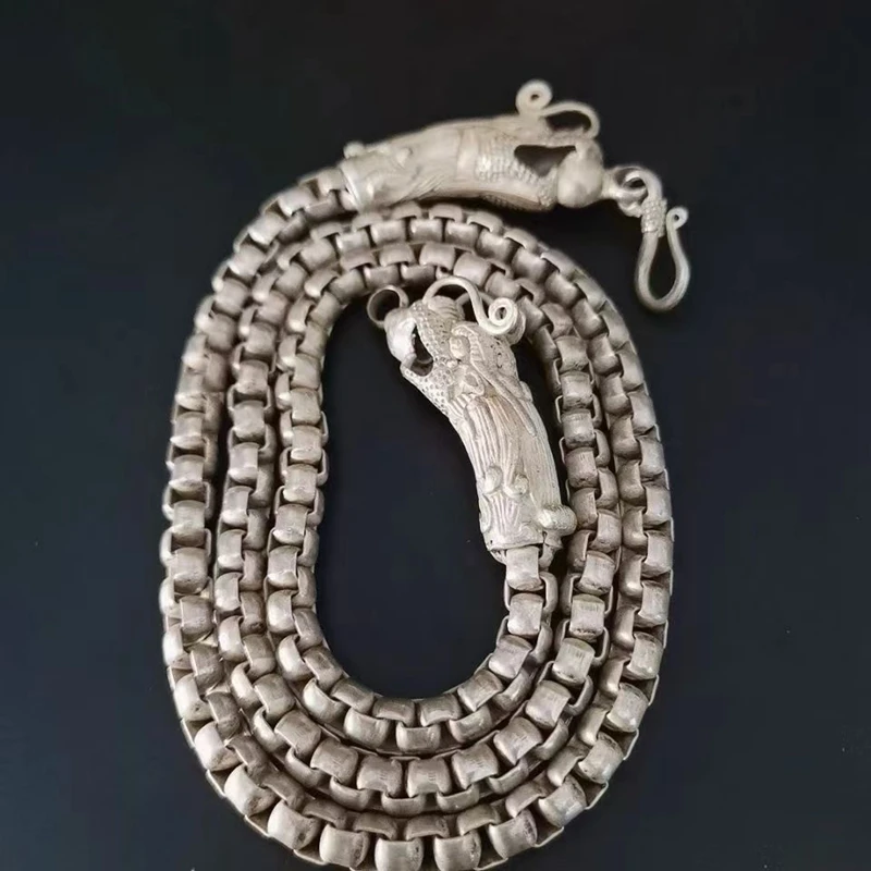 

China Old national style Tibet Silver Carve Men's necklace Loong head necklace