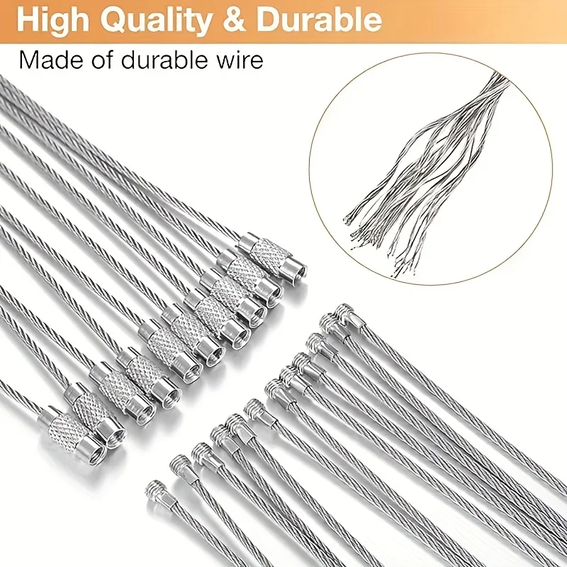5pcs Metal Keychain Tag Ropes Stainless Steel Wire Cable Loop Key ring Circle Outdoor Hanging Tool