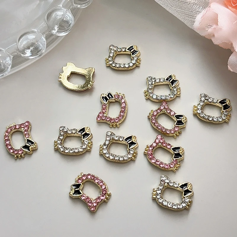 5PCS Cute Sanrio Hello Kitty Full Diamond Nail Decoration Stereoscopic DIY Nail Enthusiasts And Manicurists