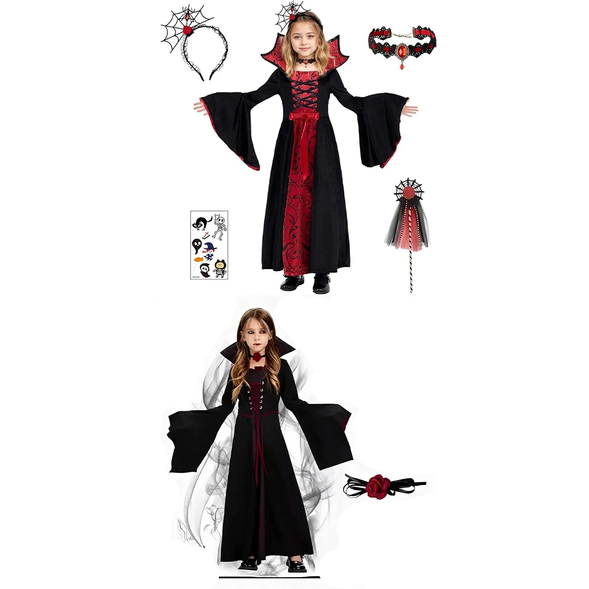 Girls Vampire Dress Gothic Cosplay Vampire Devil Bat Halloween Costume Vampiran Carnival Outfit Clothes