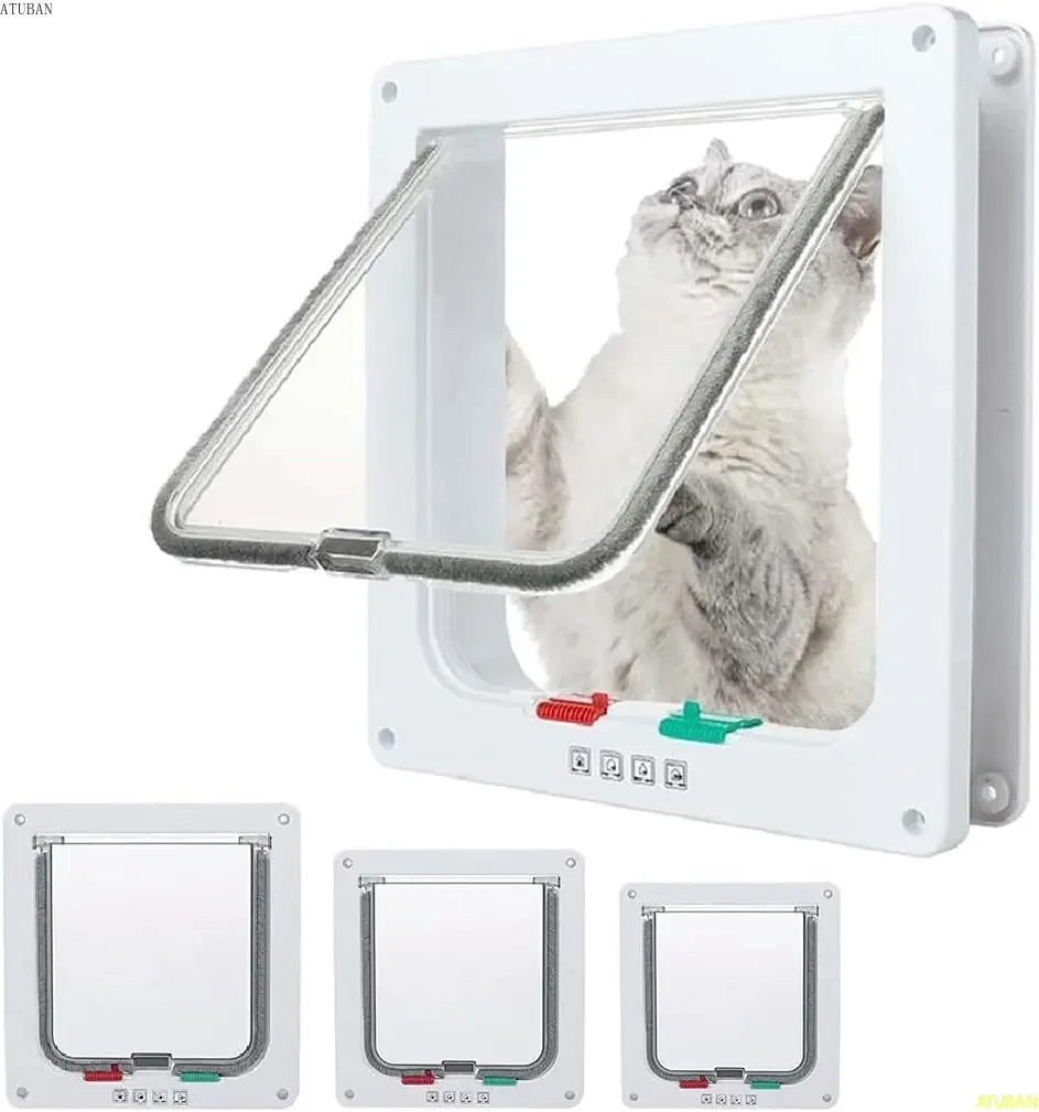 ATUBAN Cat Door Flap Extra Large,4 Way Locking for Interior Exterior Doors,Weatherproof Pet Door for Cats Doggie Kitties&Kittens