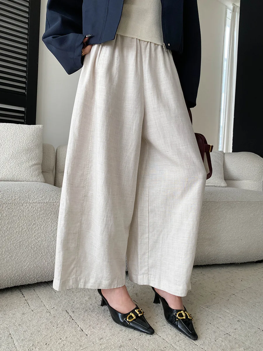 Autumn new casual pants with relaxed atmosphere, elastic waist for slimming and wide legs