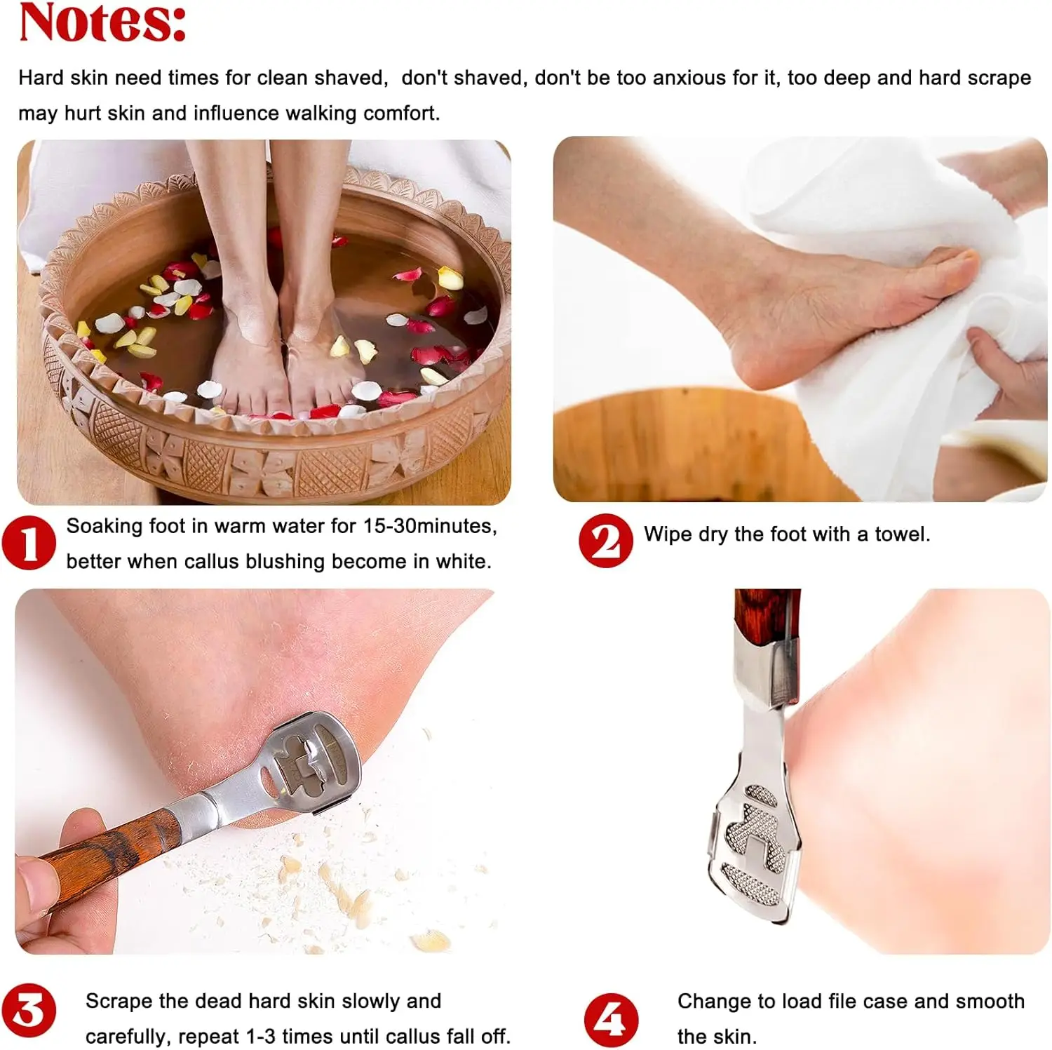 Pedicure Callus Shaver Set Stainless Steel Foot File Callus Remover with 10pcs Blades and Wood Handle Heel Scraper Foot File