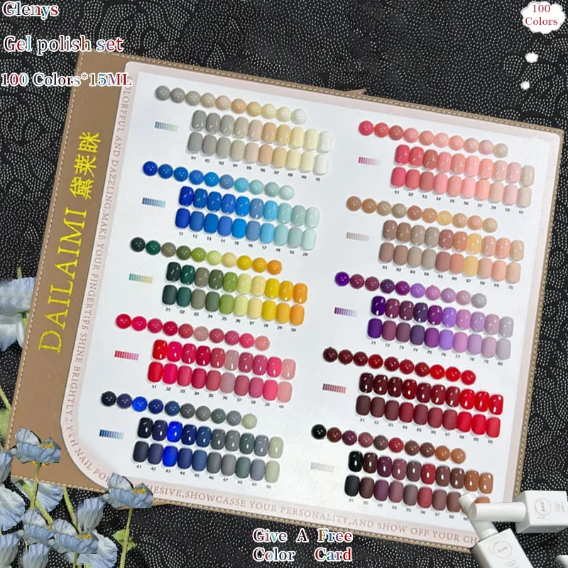 Glenys 100 color nail polish glue popular solid color immersion gel color matching card nail salon special varnish set wholesale
