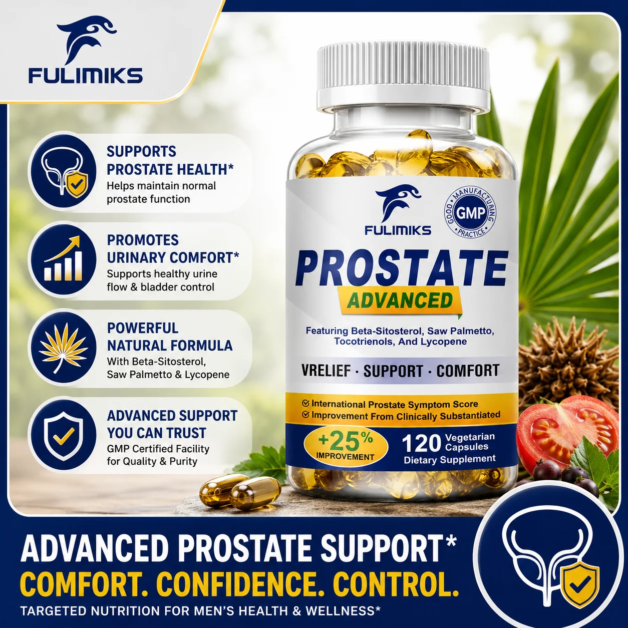 

Men's Prostate Capsules, with Selenium, Zinc, Improve Performance, Relieve Bladder & Urination Problems, Reduce Toilet Trips