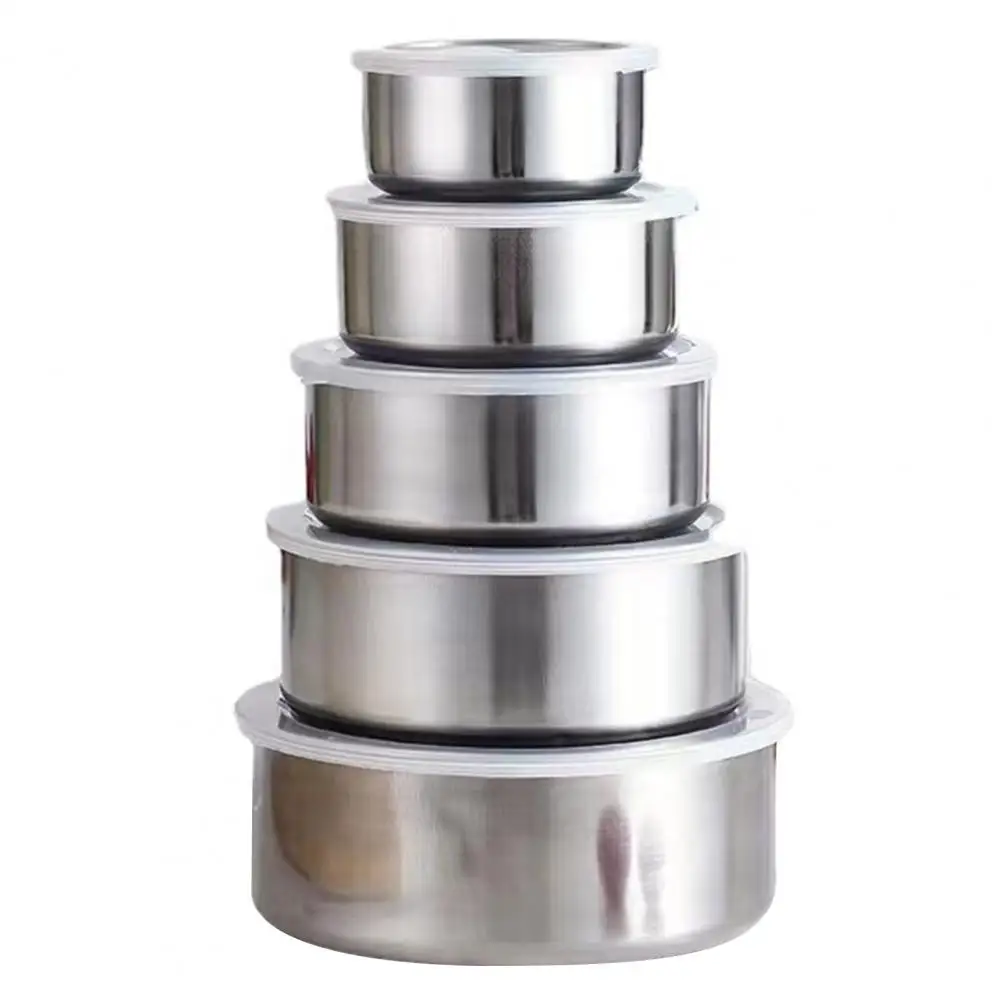 5Pcs Food Storage Bowl Lunch Box Stainless Steel Bowl Leak Proof Sealing Cover Kitchen Camping Picnic Bowl