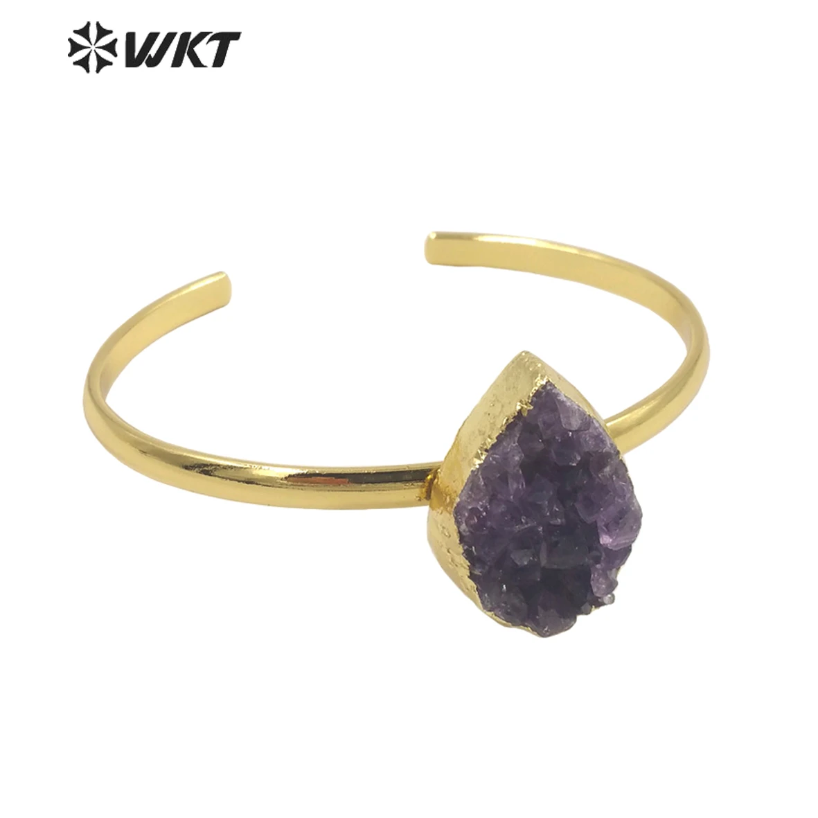 WT-B611 Fashion gold plated teardrop Amethyst bangle small band adjustable size stone bangle for women gift cuff bangle