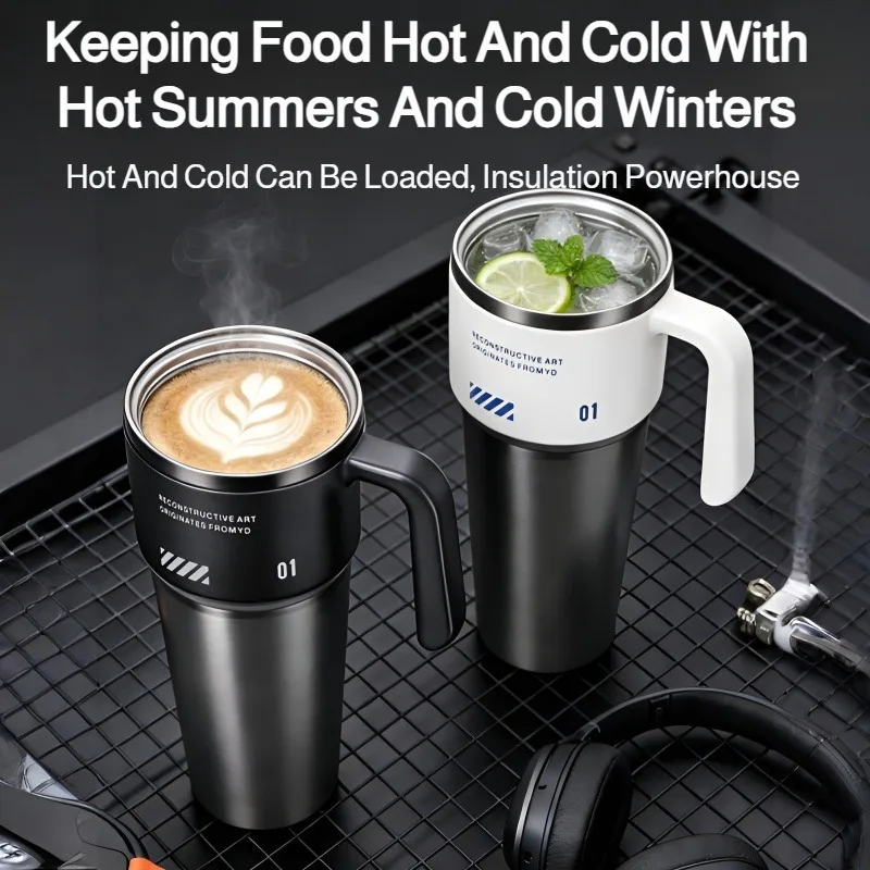 1L 304 Stainless Steel Insulated Water Bottle with Straw, One Touch Flip Lid Vacuum Thermos Mug with Handle for Car Travel Home